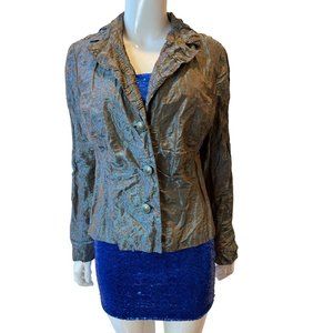 Carmen Marc Valvo Womens Metallic Color Blazer Jacket Paisley Print Blue Size 12
